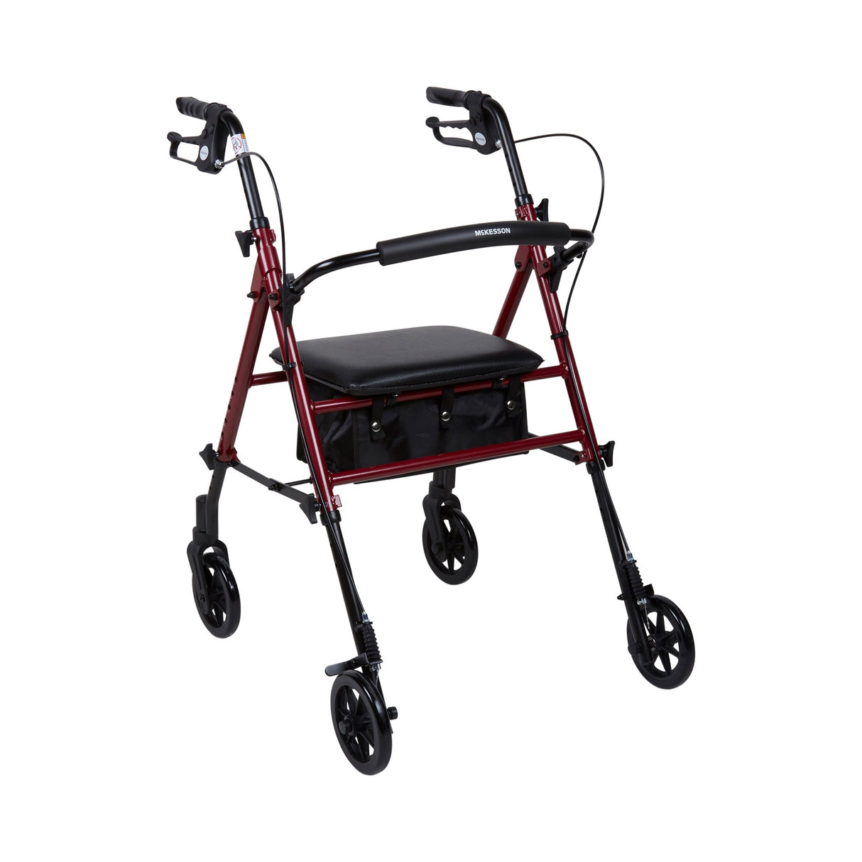 4 Wheel Rollator McKesson Red Adjustable Height / Folding Aluminum Frame - BeHope