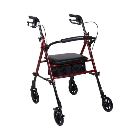 4 Wheel Rollator McKesson Red Adjustable Height / Folding Aluminum Frame - BeHope
