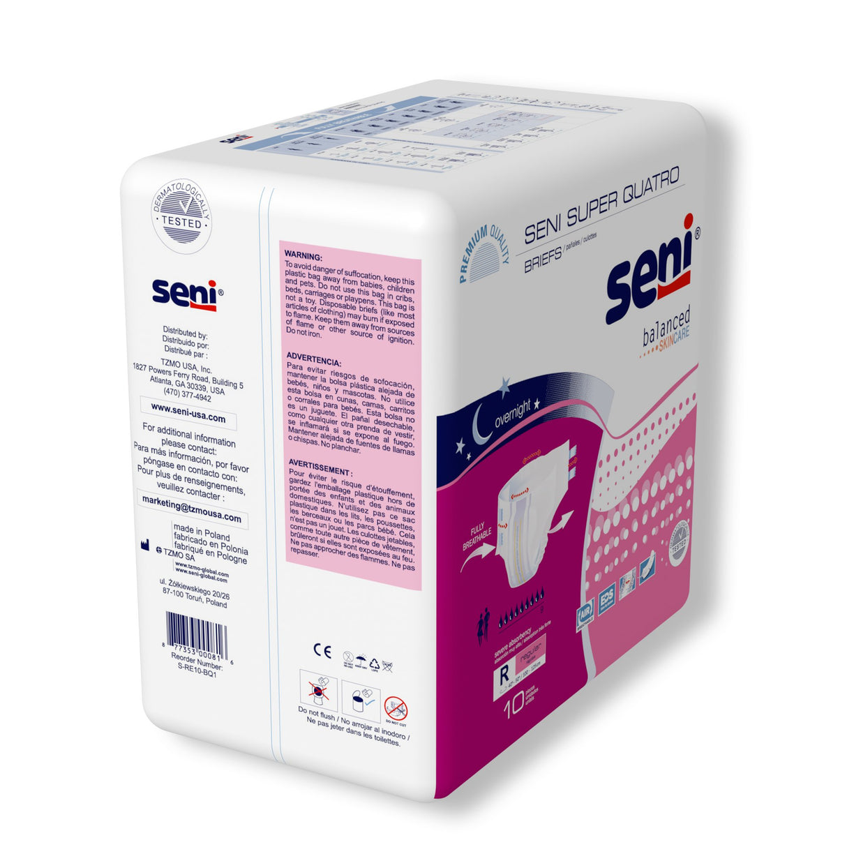 Unisex Adult Incontinence Brief Seni® Super Quatro Regular Disposable Heavy Absorbency - BeHope