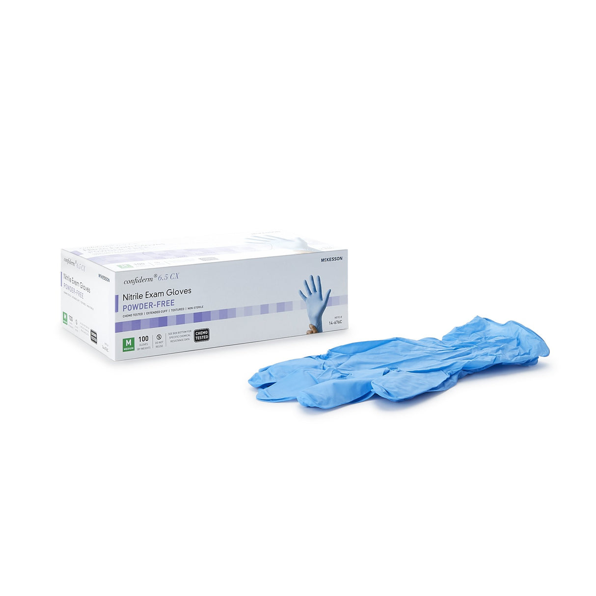 Exam Glove McKesson Confiderm® 6.5CX Medium NonSterile Nitrile Extended Cuff Length Textured Fingertips Blue Chemo Tested - BeHope