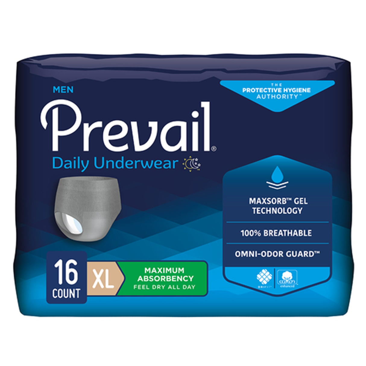 Male Adult Absorbent Underwear Prevail® Daily Underwear Pull On with Tear Away Seams X-Large Disposable Heavy Absorbency - BeHope