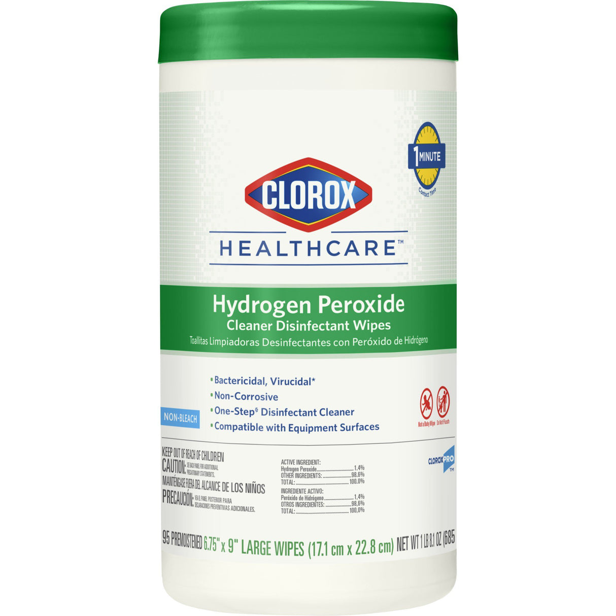Surface Disinfectant Cleaner Clorox Healthcare® Premoistened Hydrogen Peroxide Based Manual Pull Wipe 95 Count Canister Unscented NonSterile - BeHope