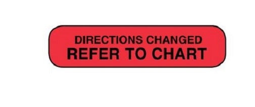 Pre-printed Label Apothecary Products® Auxiliary Label Red Paper Directions Changed/refer To Chart Black Safety And Instructional 3/8 X 1-9/16 Inch - Behope