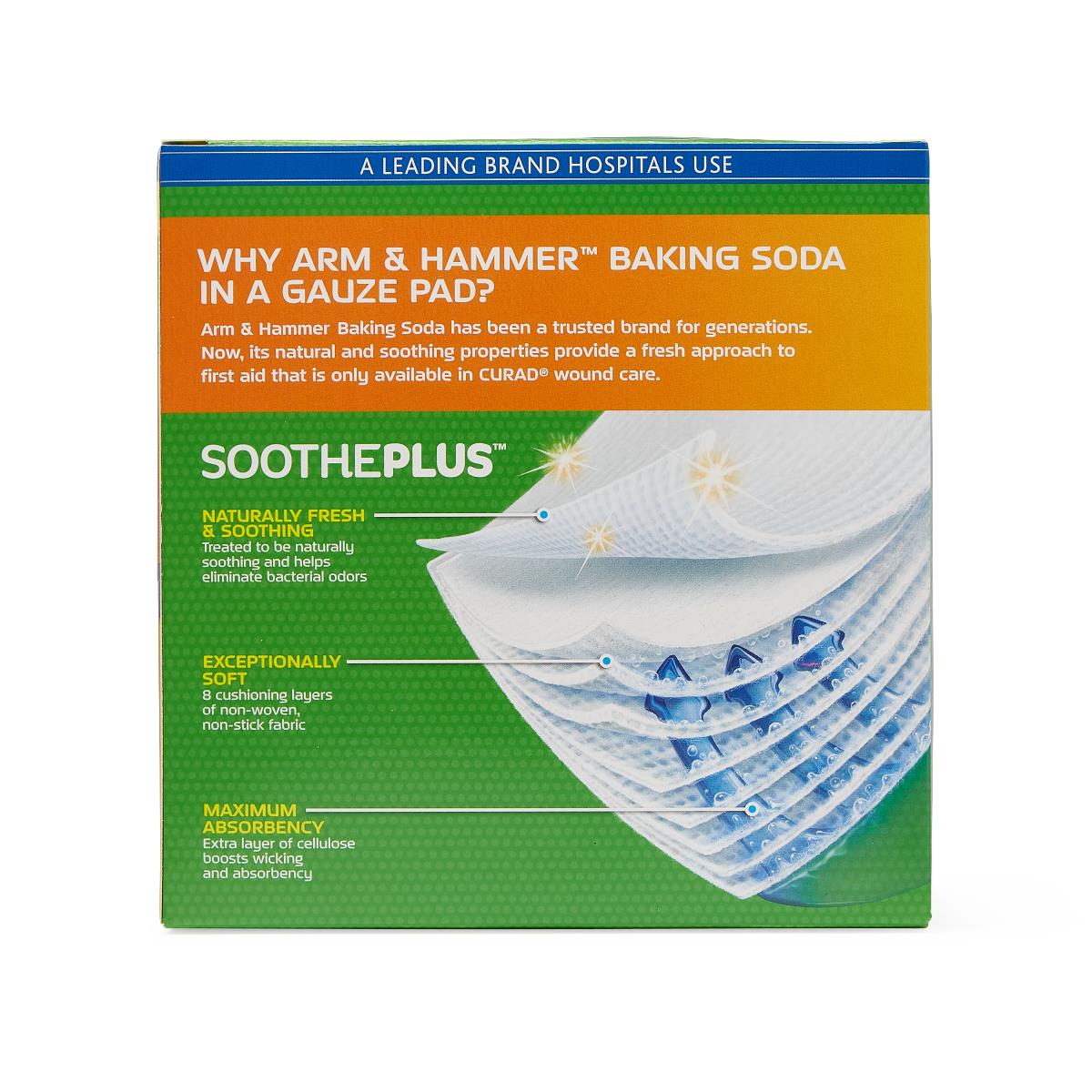 CURAD SoothePlus Gauze Pads with Arm and Hammer Baking Soda
