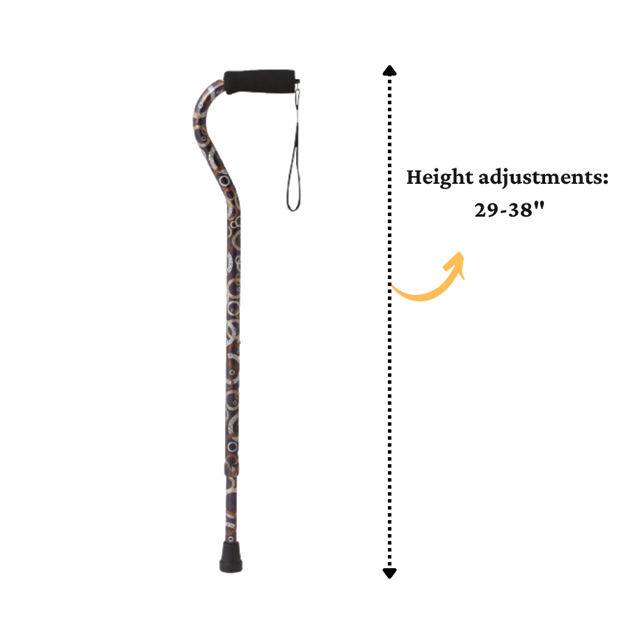 Medline Offset Handle Aluminum Cane Metallic Circles - BeHope