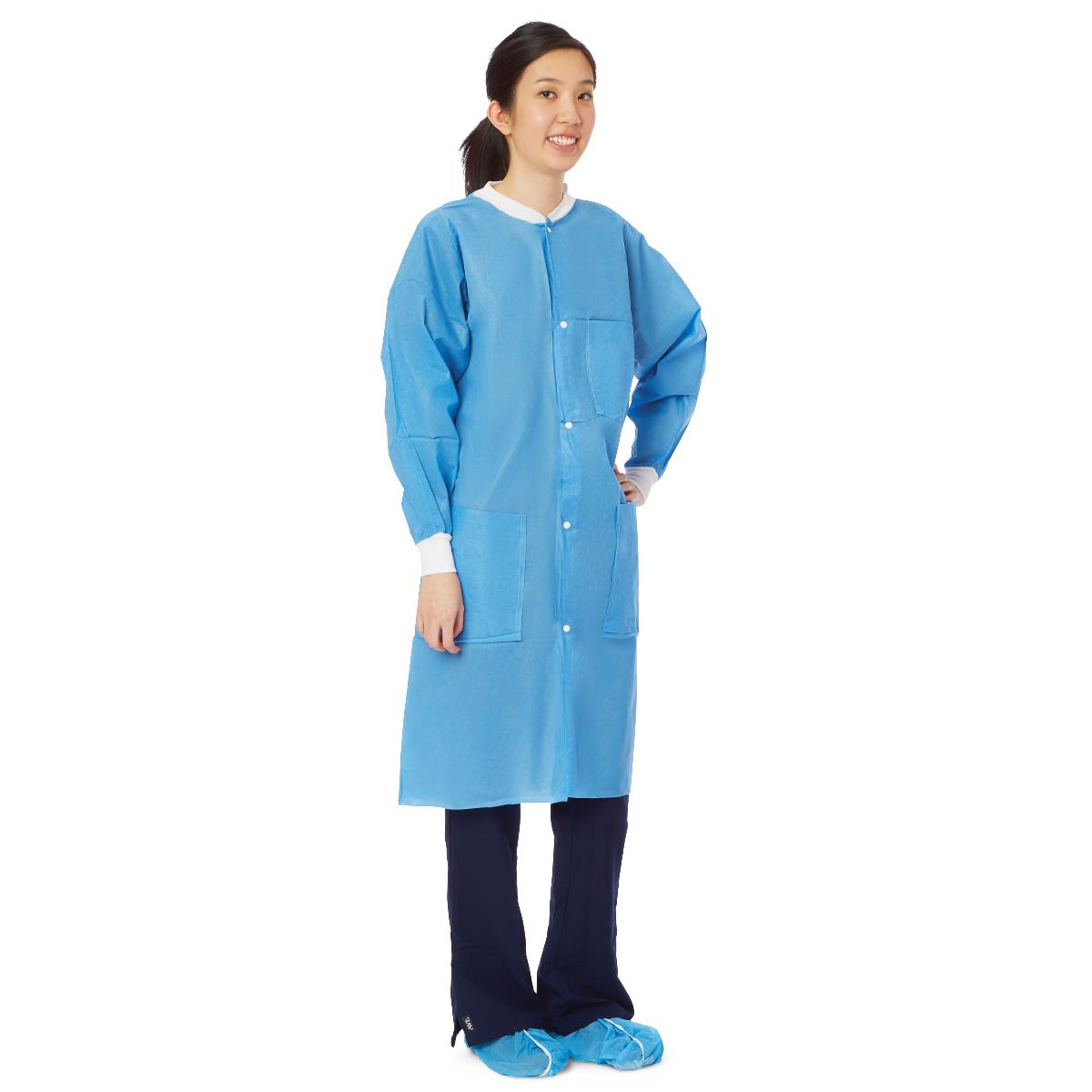 Medline Disposable Knit Cuff / Knit Collar Multilayer Lab Coats