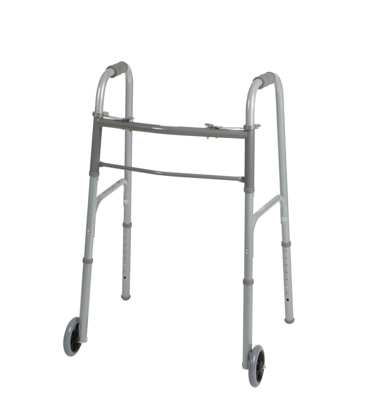 Medline Two-Button Folding Walkers with 5" Wheels - BeHope