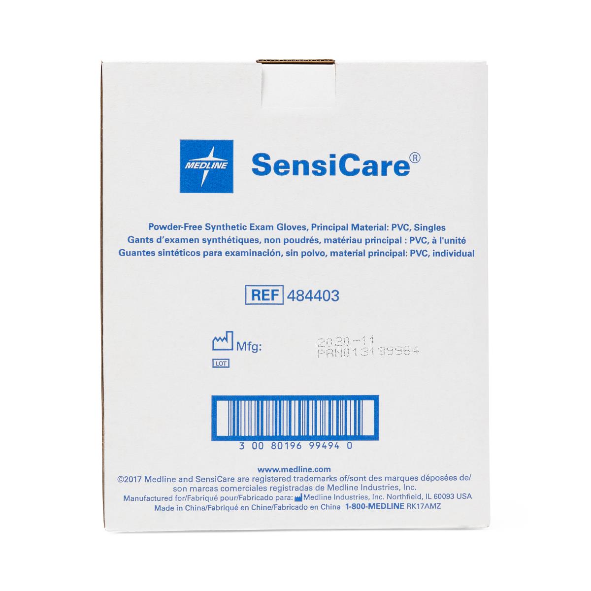 Sensicare powder-free stretch vinyl sterile exam gloves, showing cuff detail.