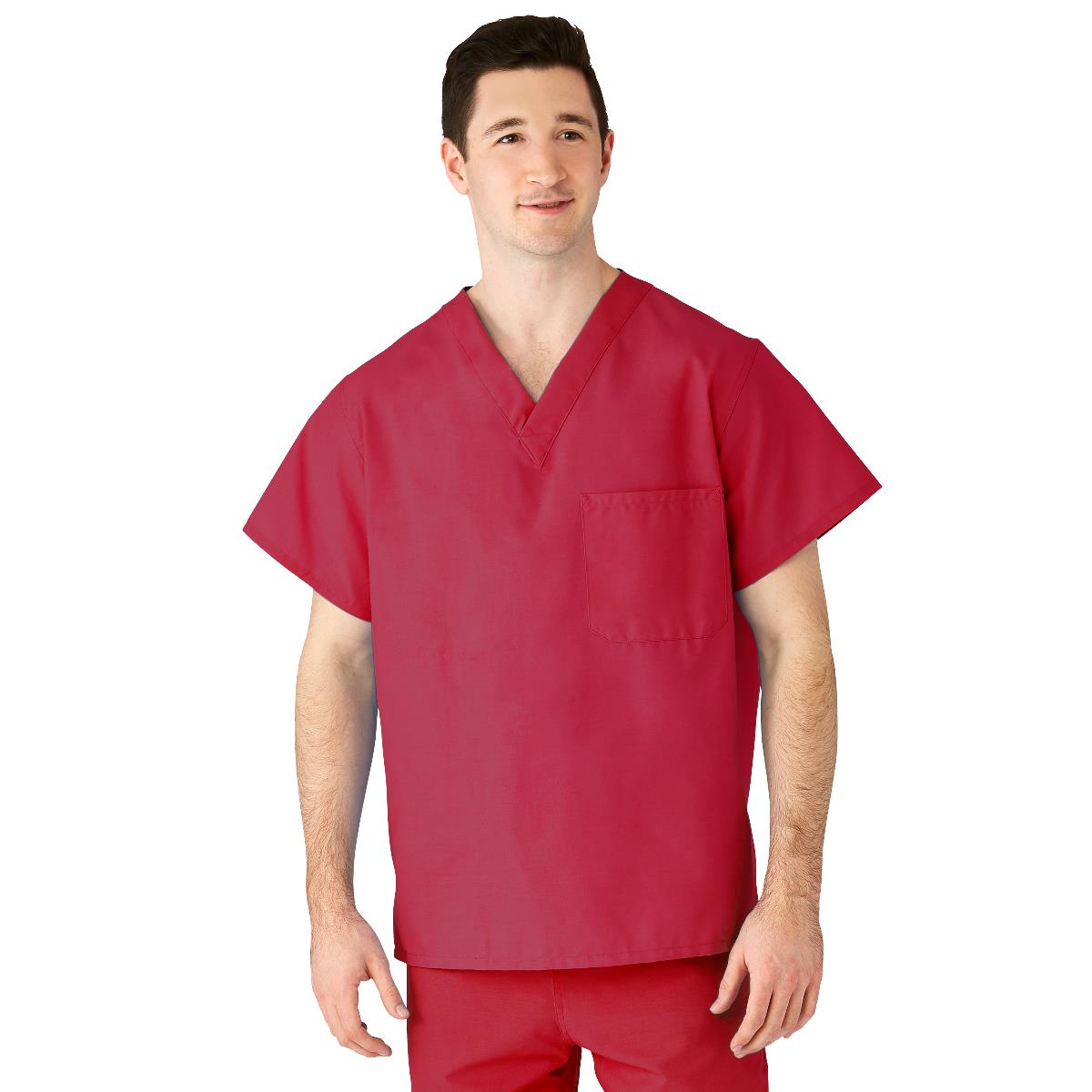 AngelStat Unisex Reversible Scrub Tops with Angelica CC - Raspberry (Style 610)