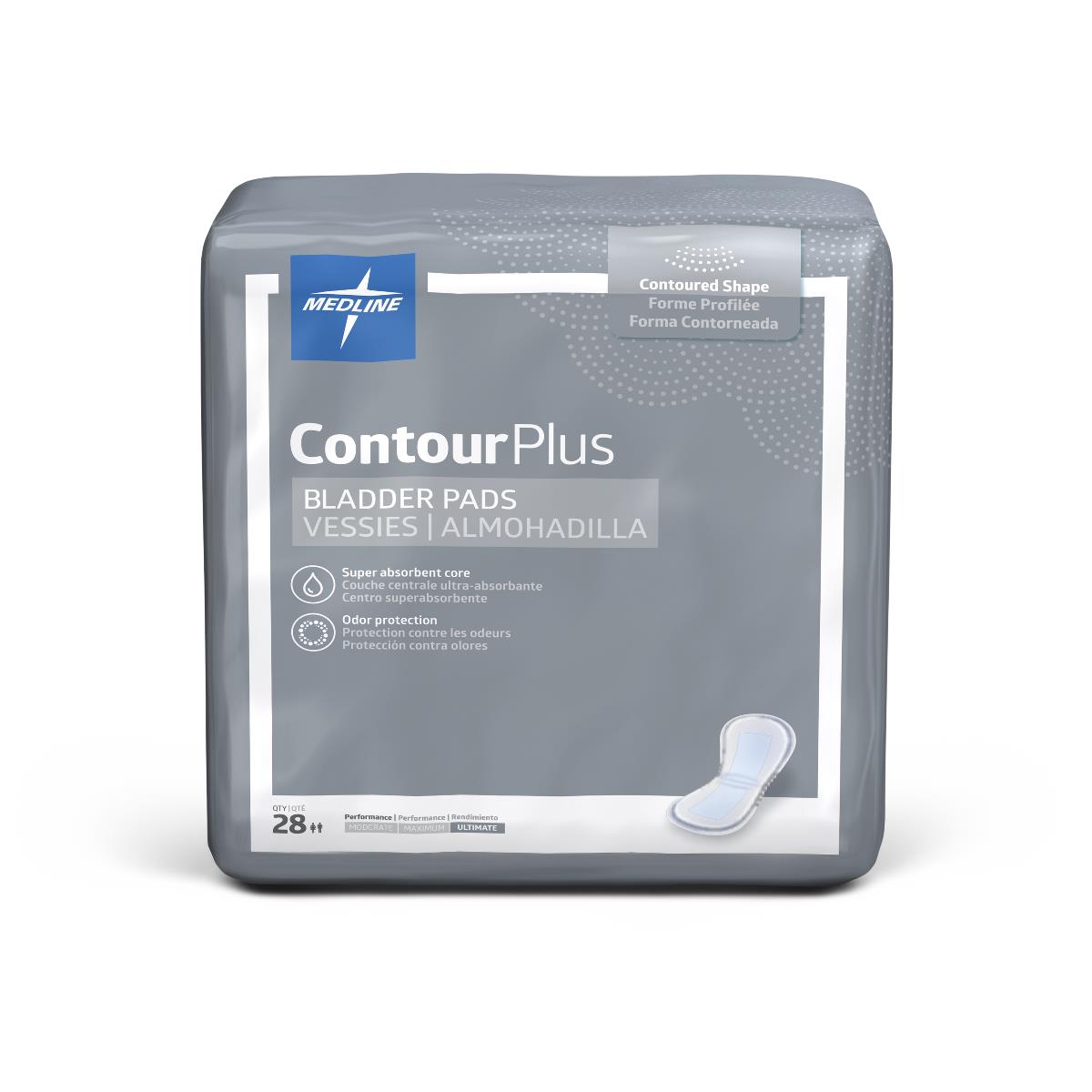 Bladder Control Pad Contour Plus Ultimate 8 X 17 Inch Heavy Absorbency Super Absorbent Core One Size Fits Most