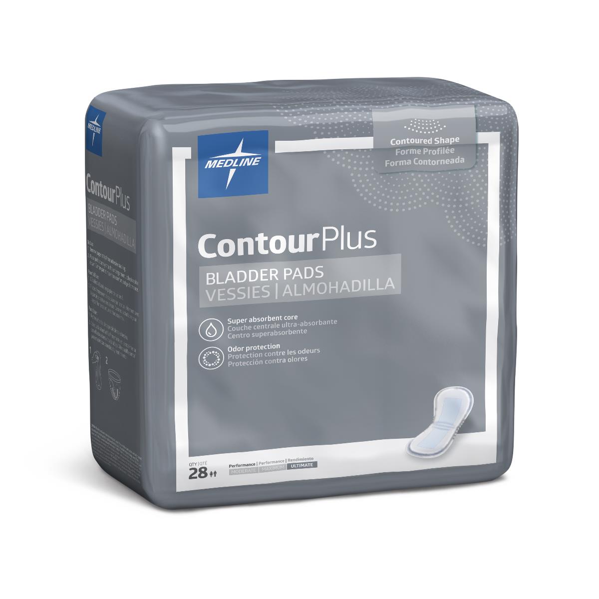 Bladder Control Pad Contour Plus Ultimate 8 X 17 Inch Heavy Absorbency Super Absorbent Core One Size Fits Most