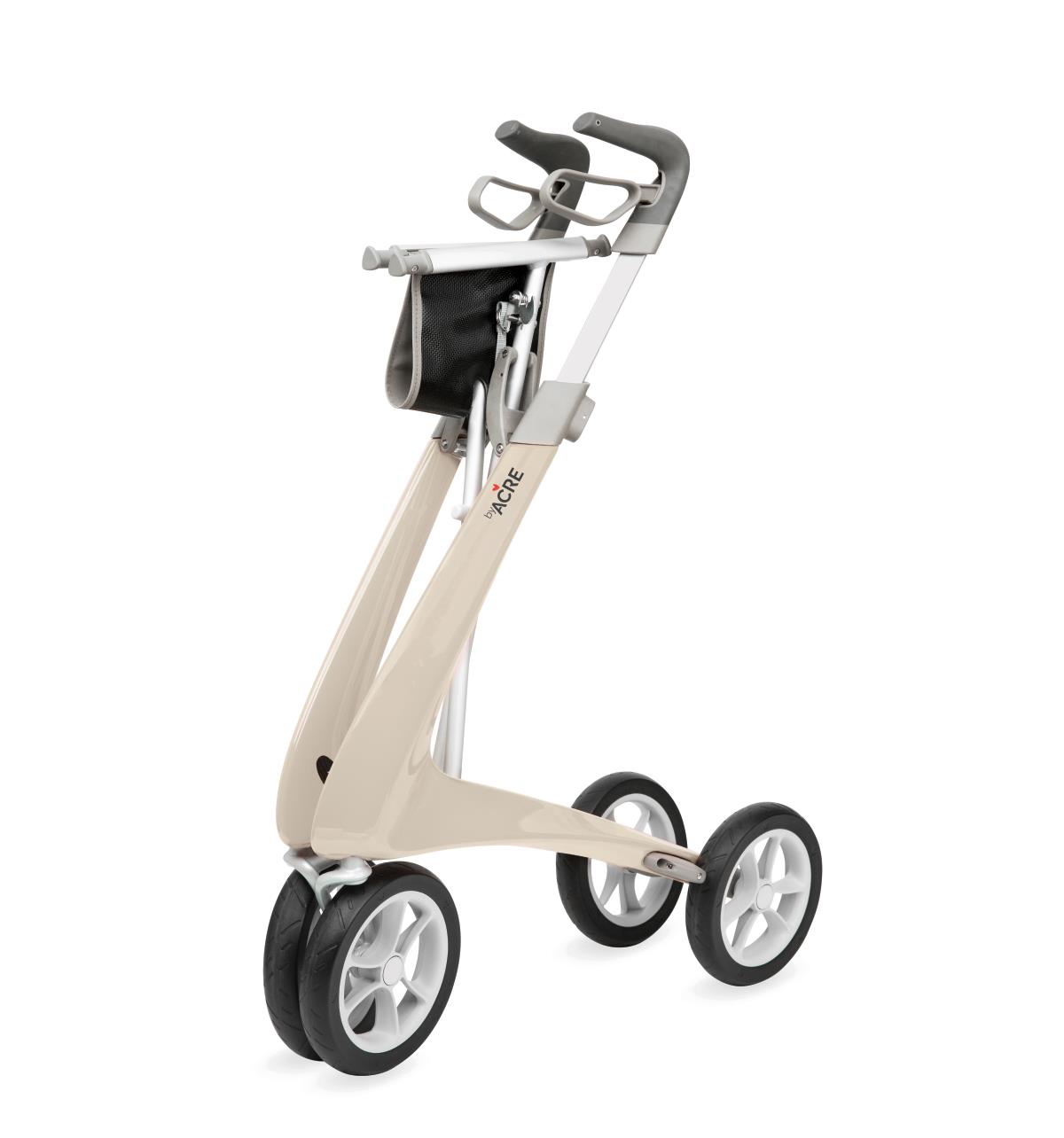 Byacre Carbon Ultralight Rollator, with a user sitting on its seat.