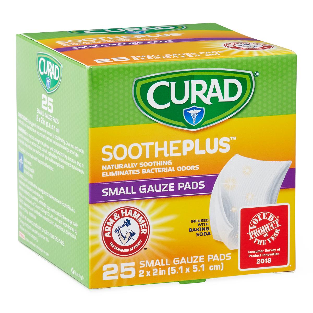 CURAD SoothePlus Gauze Pads with Arm and Hammer Baking Soda - BeHope