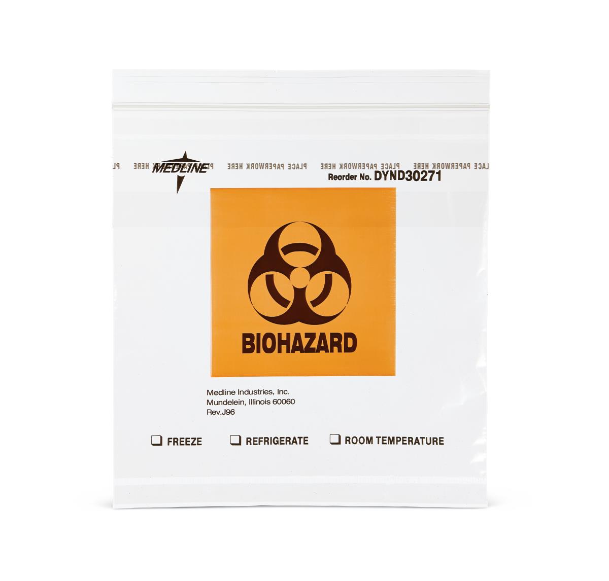 Medline Zip-Style Specimen Bags with Biohazard Symbol