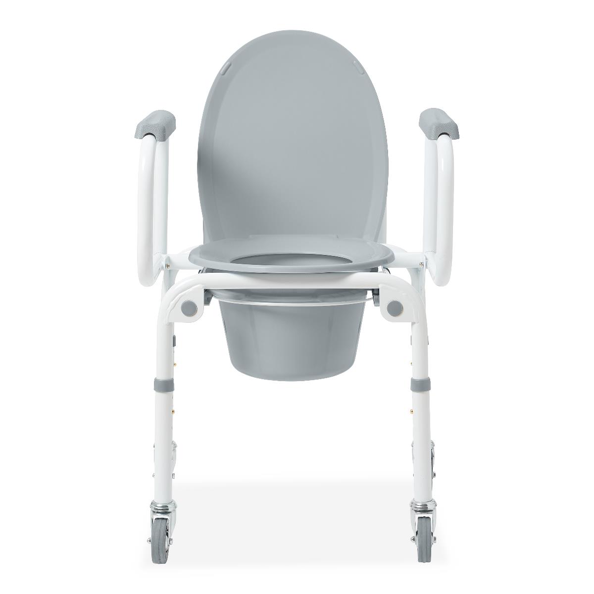 Medline Steel Drop-arm Commode, showcasing the comfortable, easy-to-clean seat.