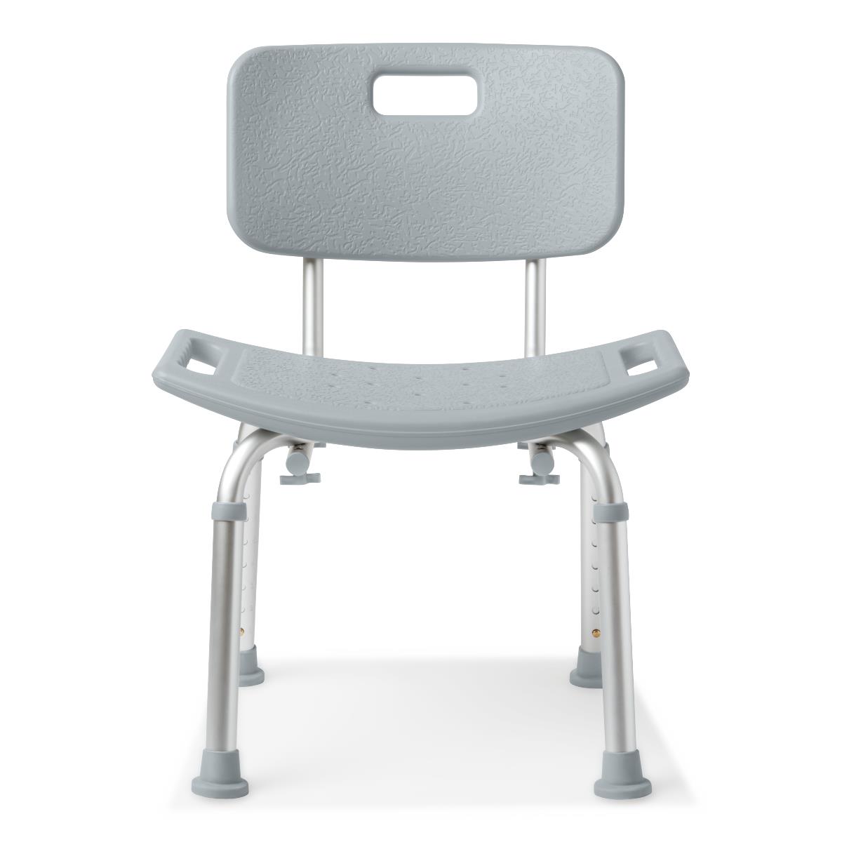 Medline shower chair with back, close-up of ergonomic features.