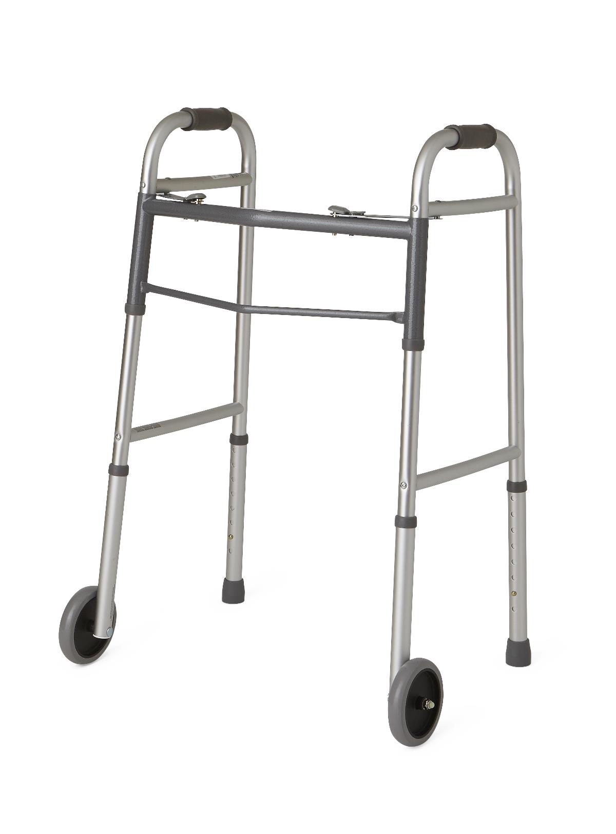 Medline Two-Button Folding Walkers with 5" Wheels - BeHope