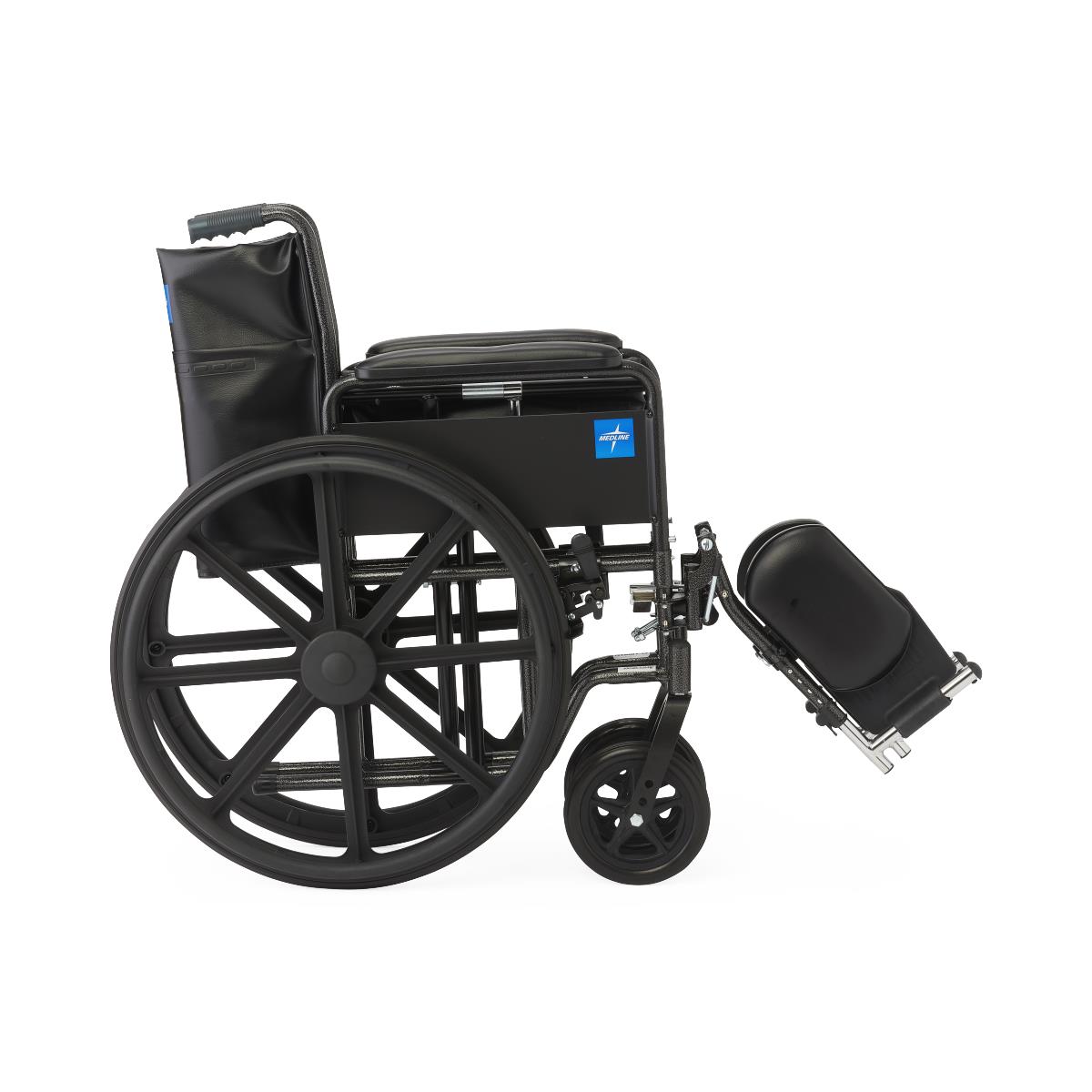 Medline Guardian K1 Wheelchair, close-up of wheel and brake mechanism.