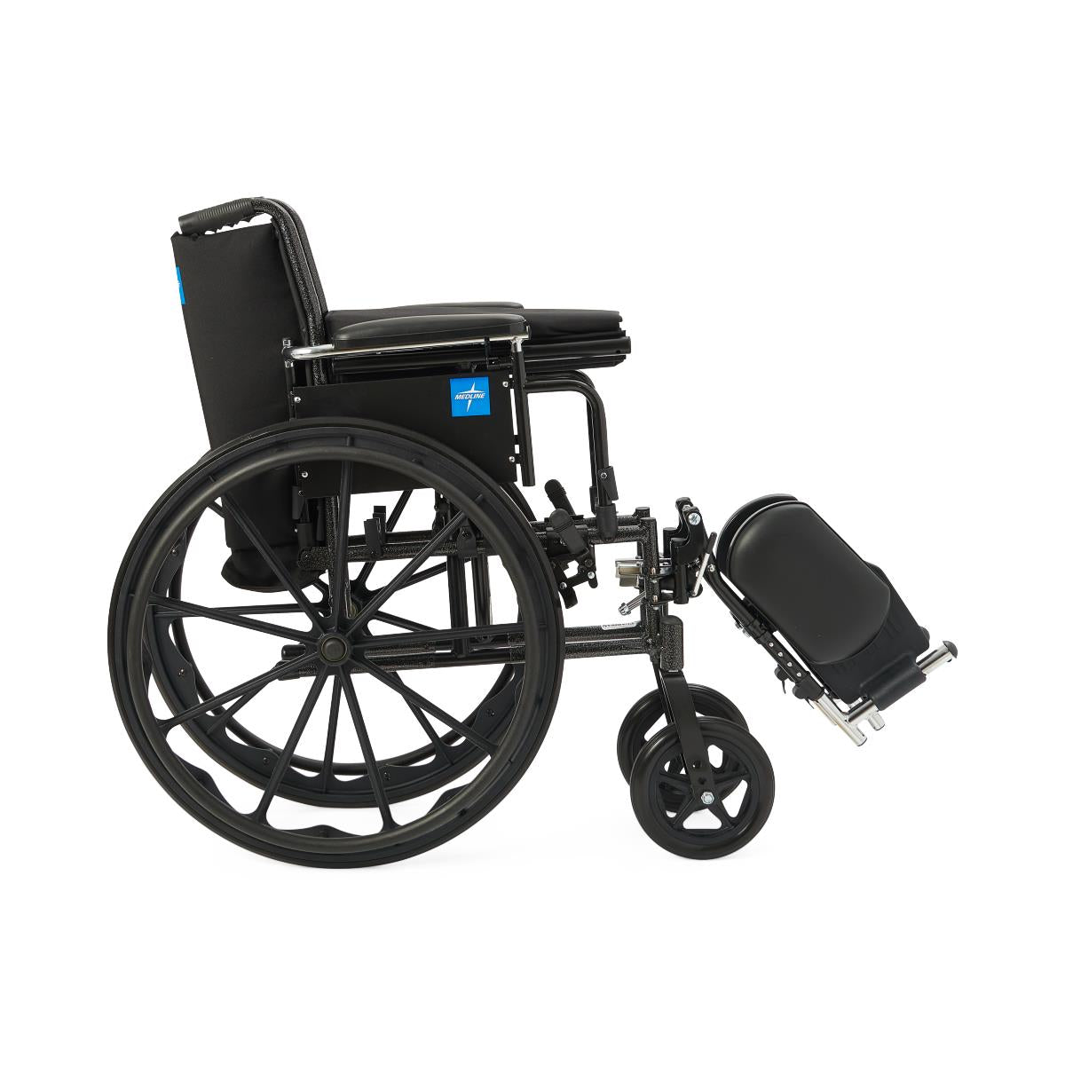 K3 Guardian Wheelchair with Nylon Upholstery, close-up of the wheel and brake system.