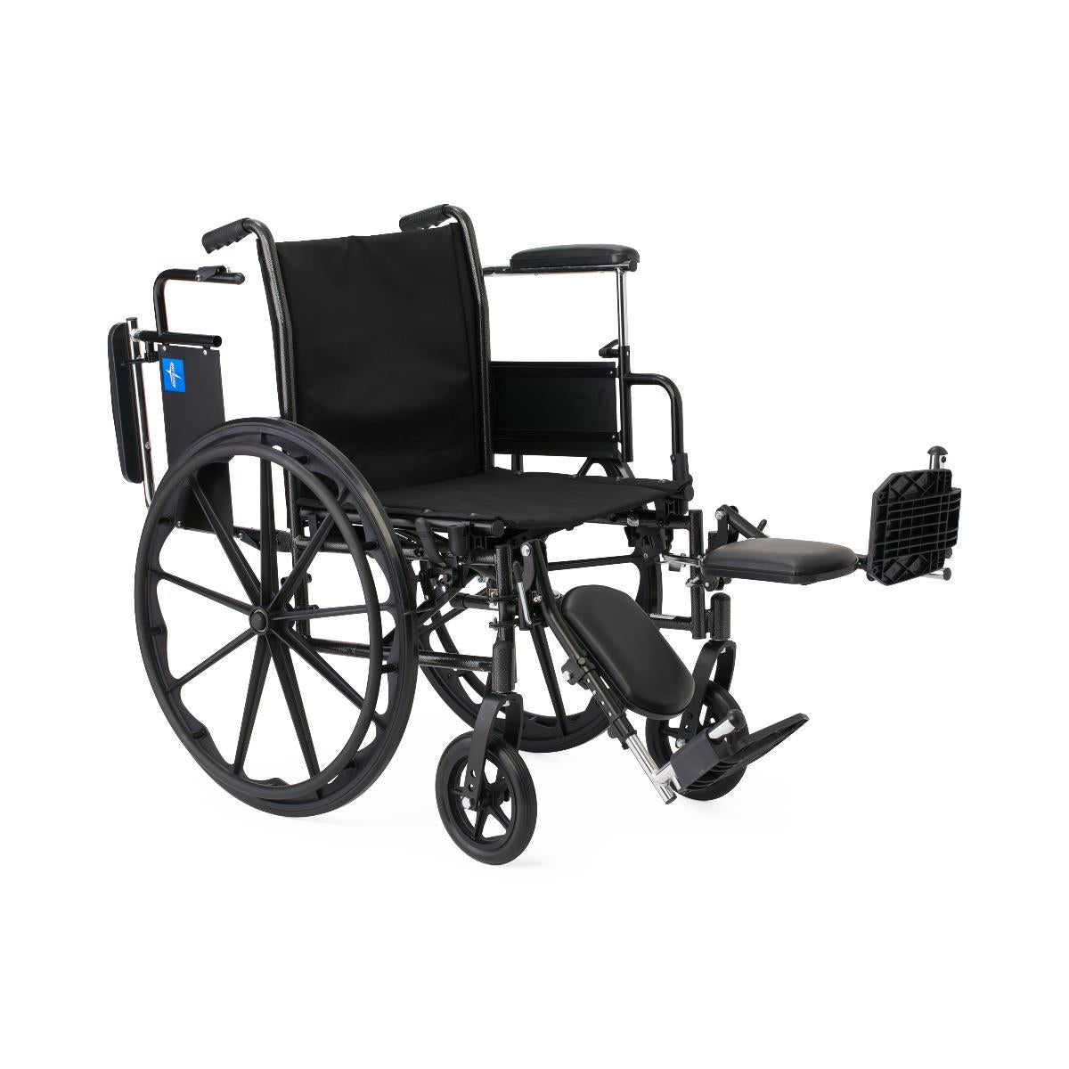 K3 Guardian Wheelchair with Nylon Upholstery, close-up of footrests and leg supports.