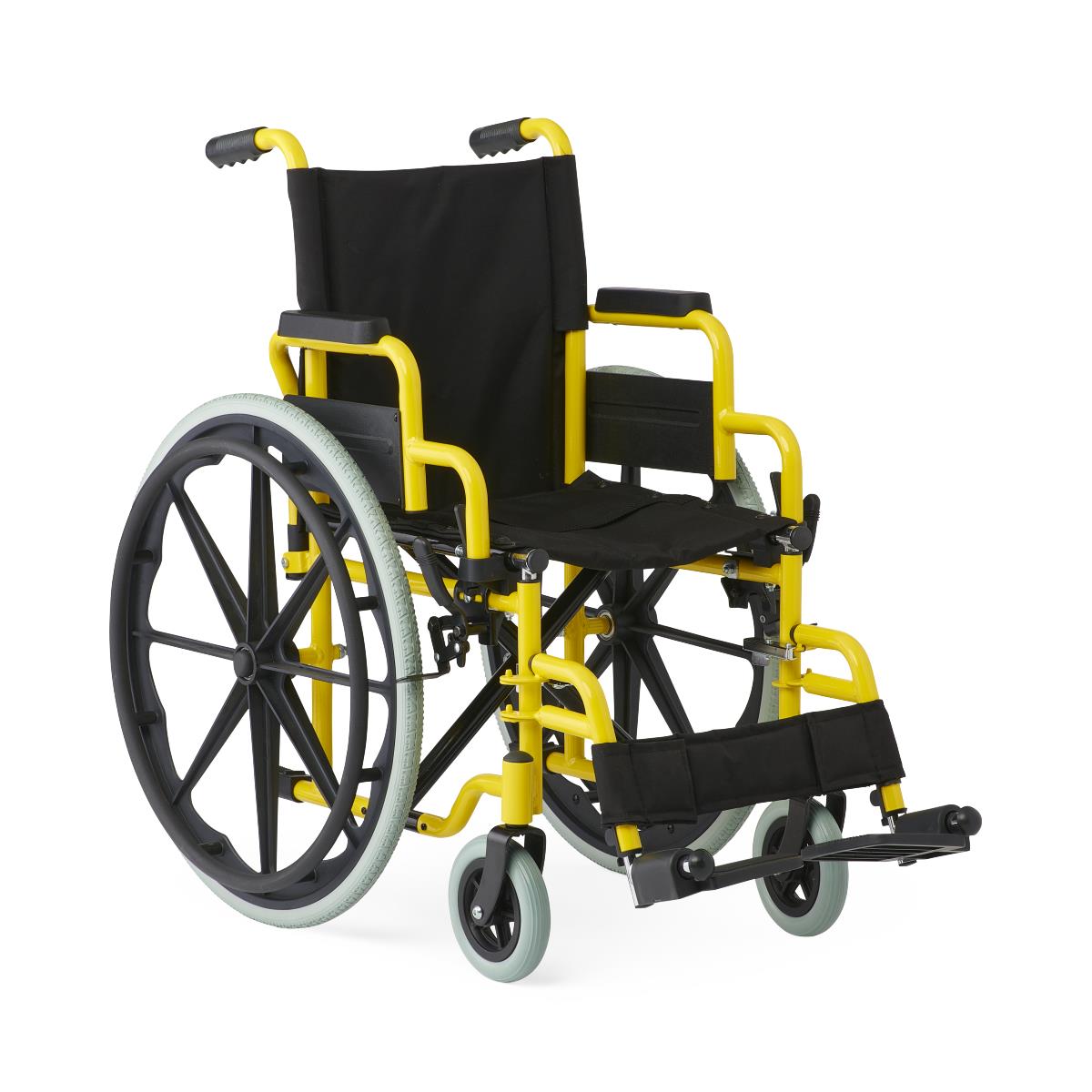Rear view of Medline Pediatric Wheelchair, highlighting push handles and brakes.