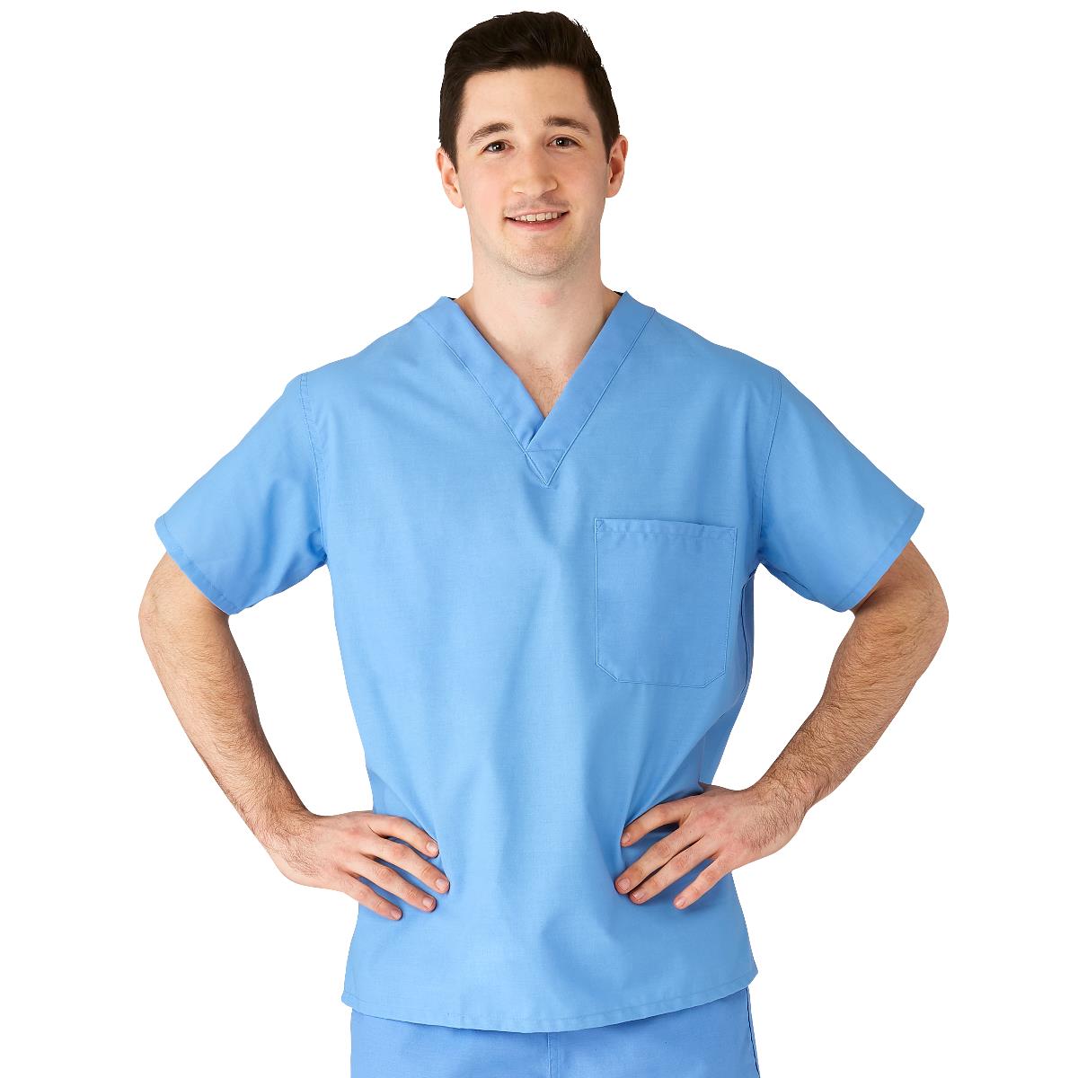 AngelStat Unisex Reversible Scrub Tops with Angelica CC - Ceil Blue (Style 610)