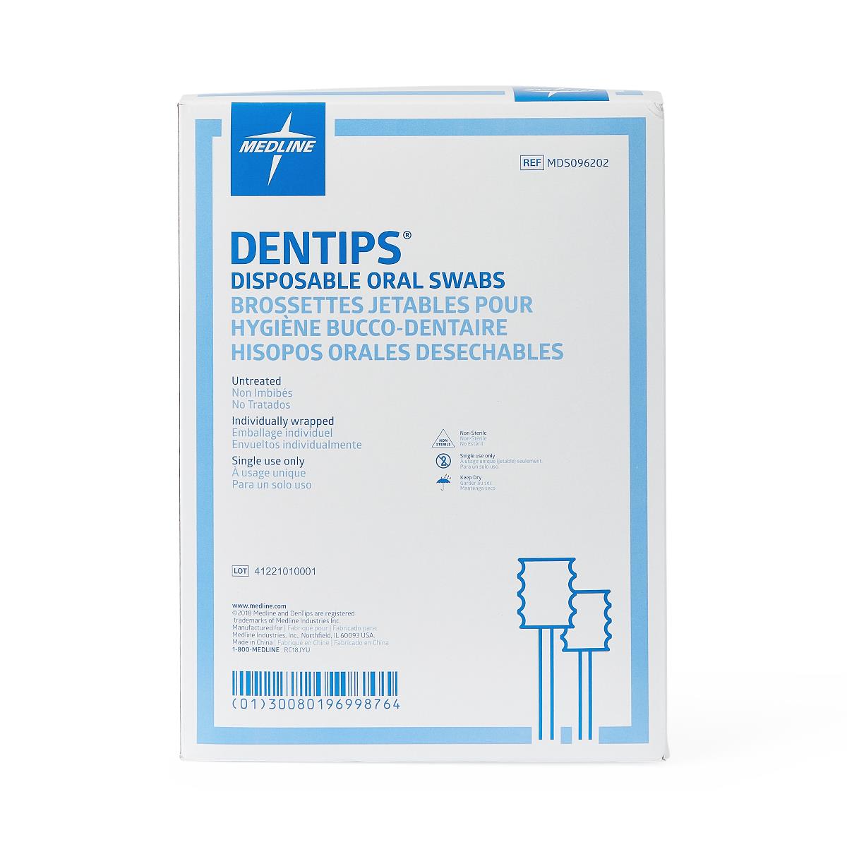 Medline Dentips untreated oral swab sticks, individual swab.
