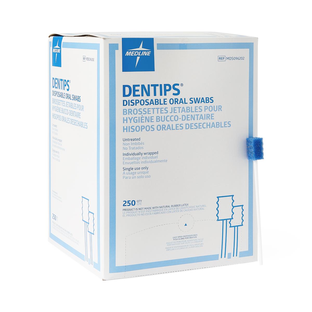 Medline Dentips untreated oral swab sticks, primary product view.