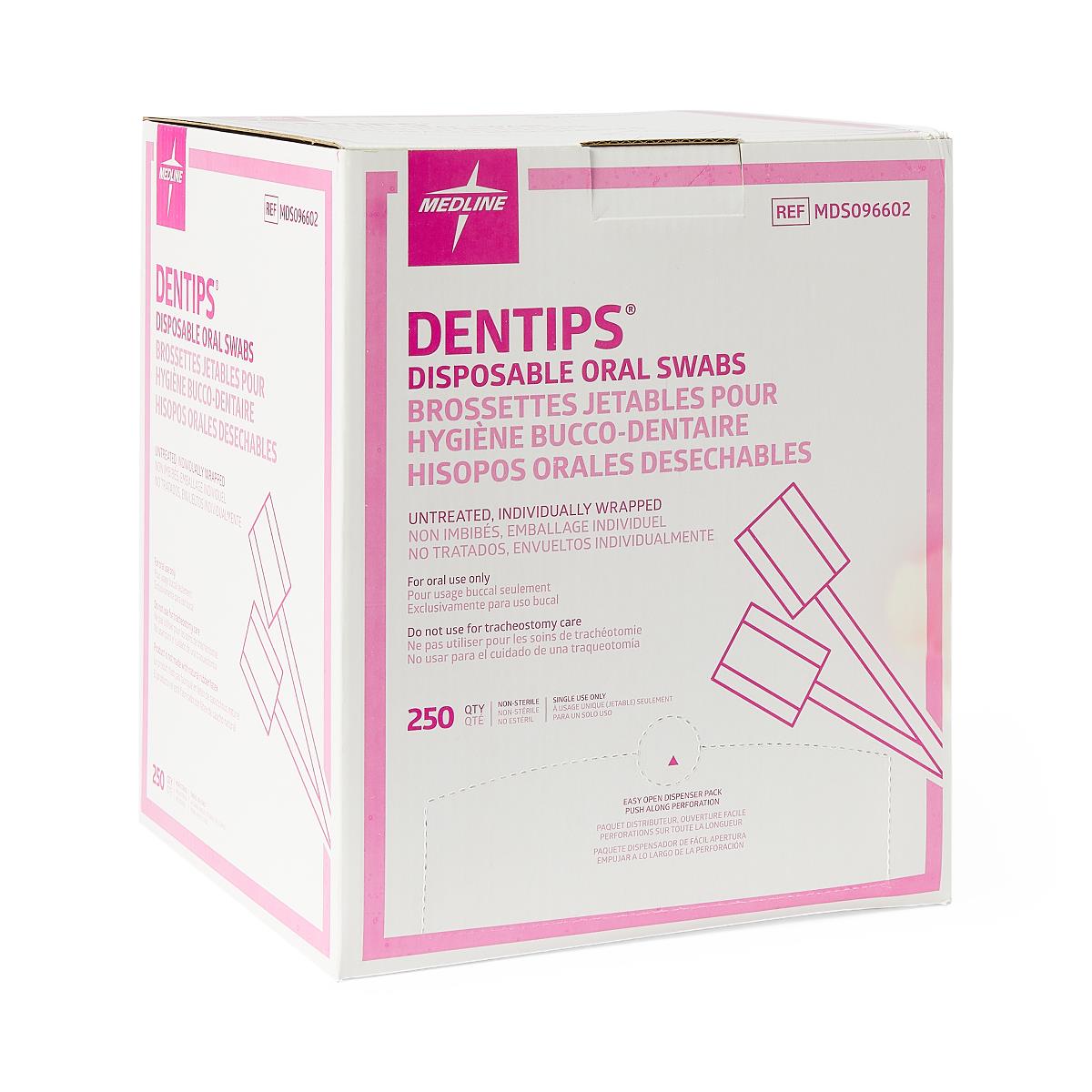 Tooth Swabs Dentip Oral Swab Untreated 4" Handle Individually Wrapped Box/250 Each - BeHope