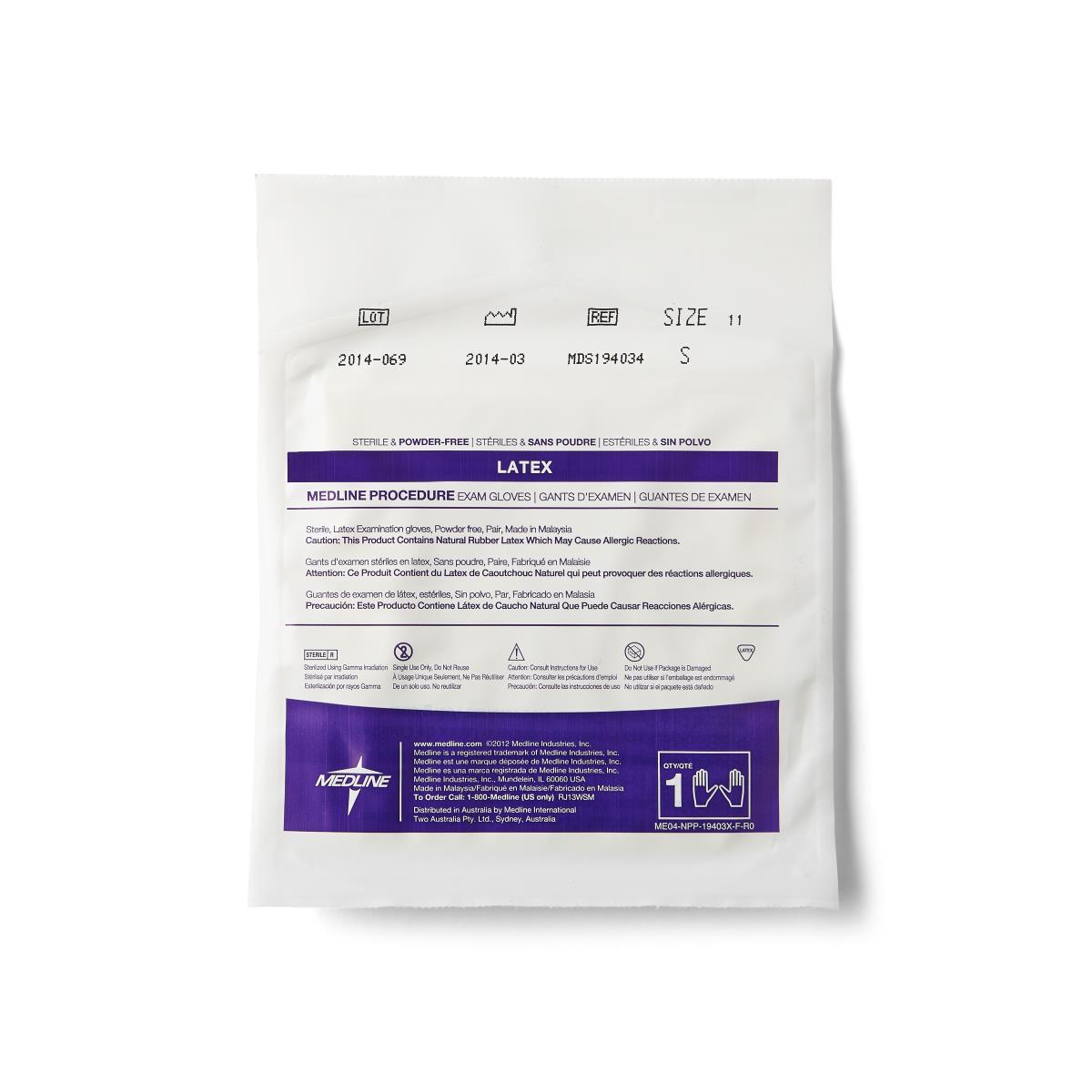 Close-up of Medline Sterile Powder-free Latex Exam Glove Pairs