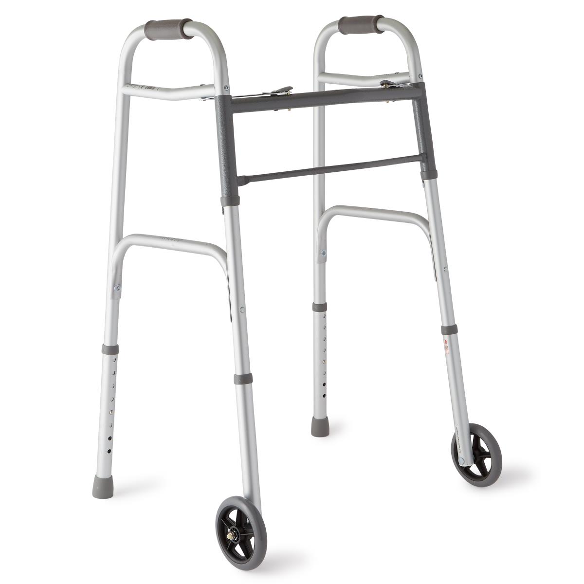 Medline Two-Button Folding Walkers with 5" Wheels - BeHope