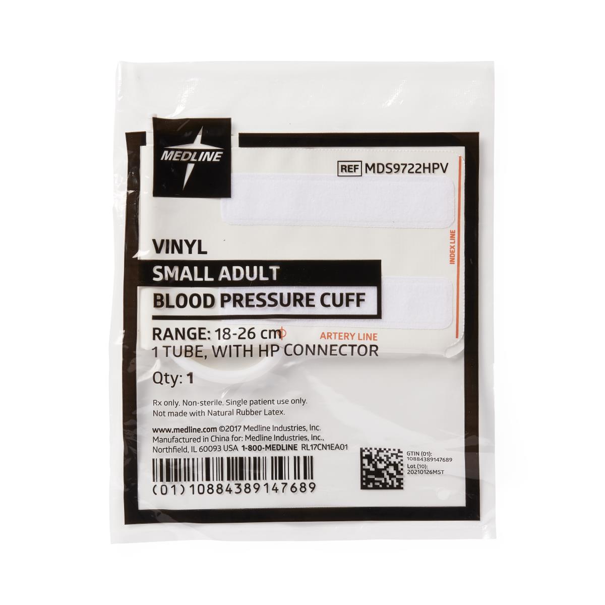 Medline Disposable Vinyl 1-Tube BP Cuffs with Bayonet Connector