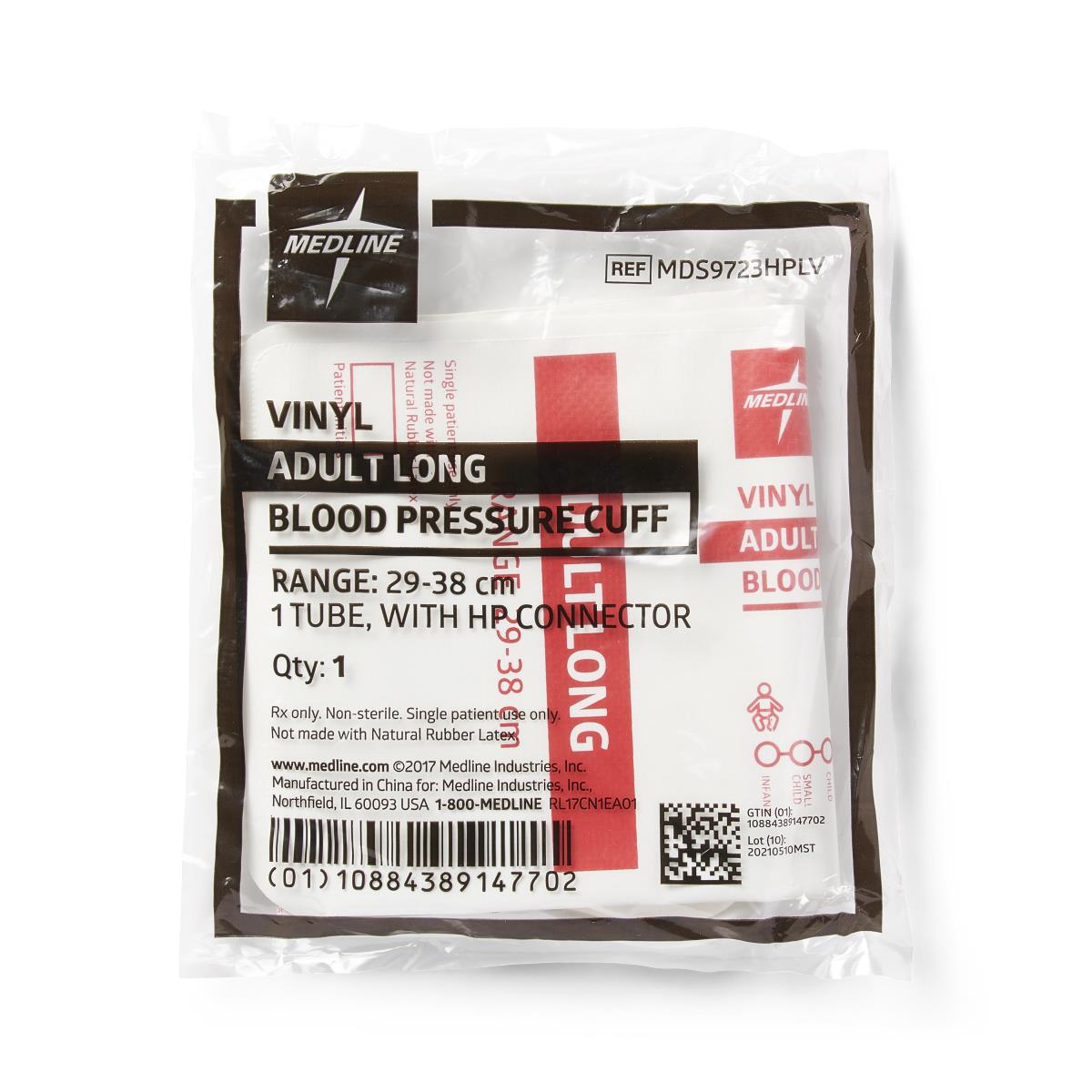 Medline Disposable Vinyl 1-Tube BP Cuffs with Bayonet Connector