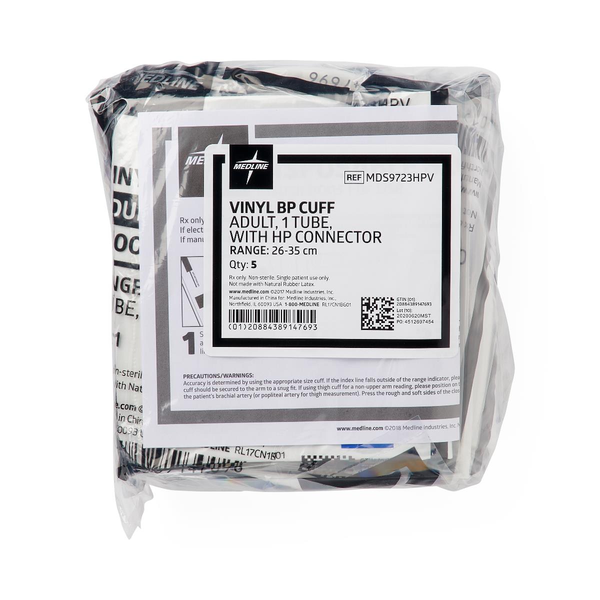 Medline Disposable Vinyl 1-Tube BP Cuffs with Bayonet Connector