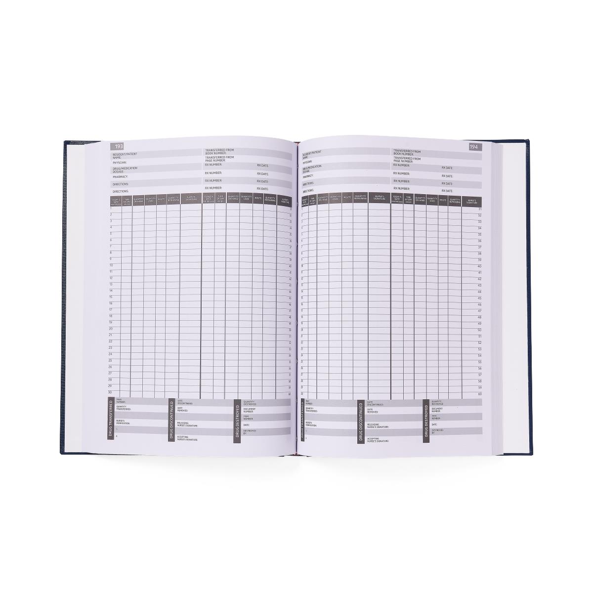Medline Controlled Substances Log Book, showing open pages with entry fields.