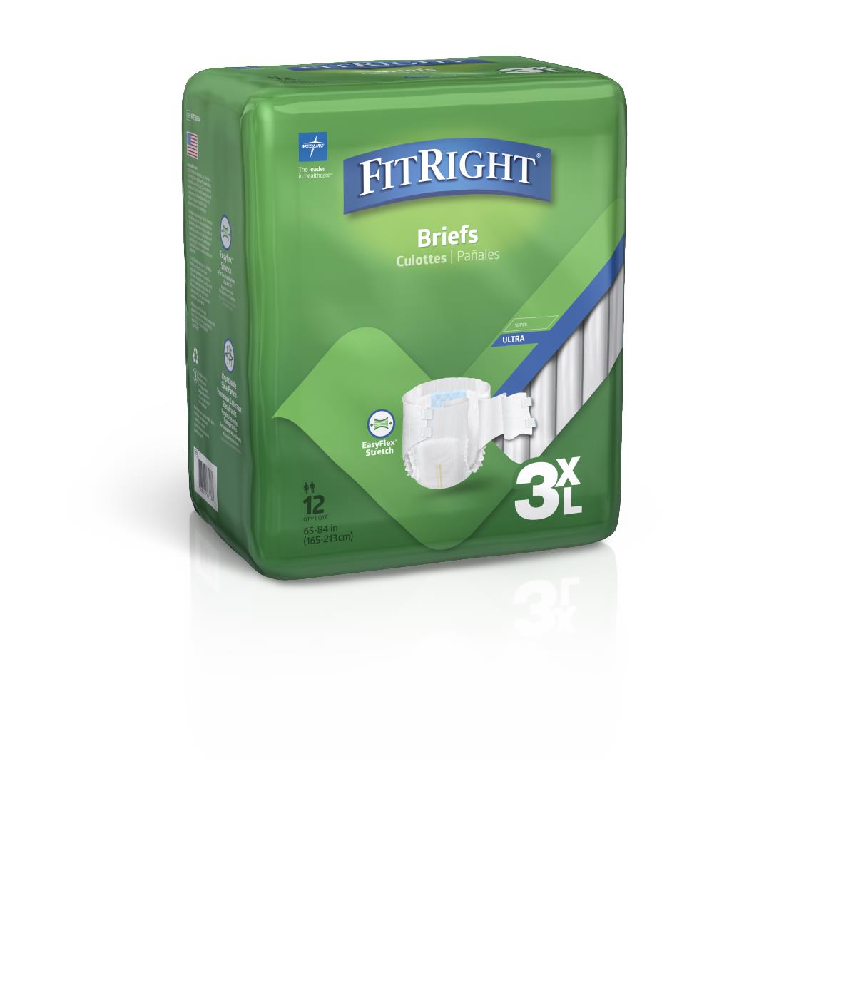 Fitright 3XL cloth-like adult incontinence briefs, unfolded view.