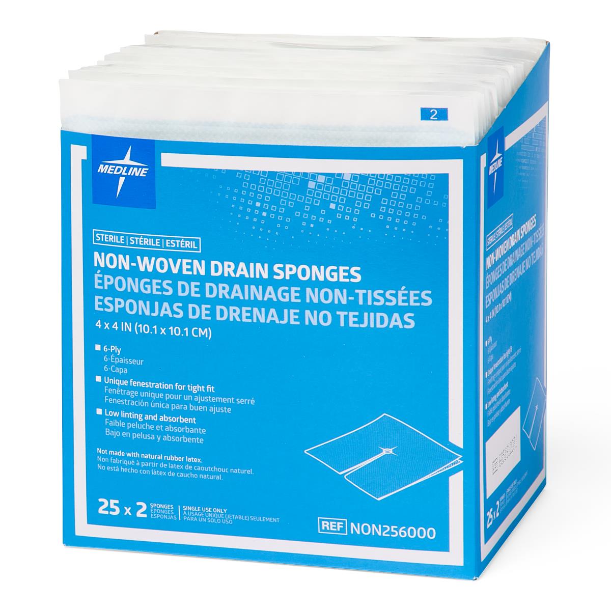 Drain Sponge Medline 4 X 4 Inch 6-ply Sterile 2 Per Pack