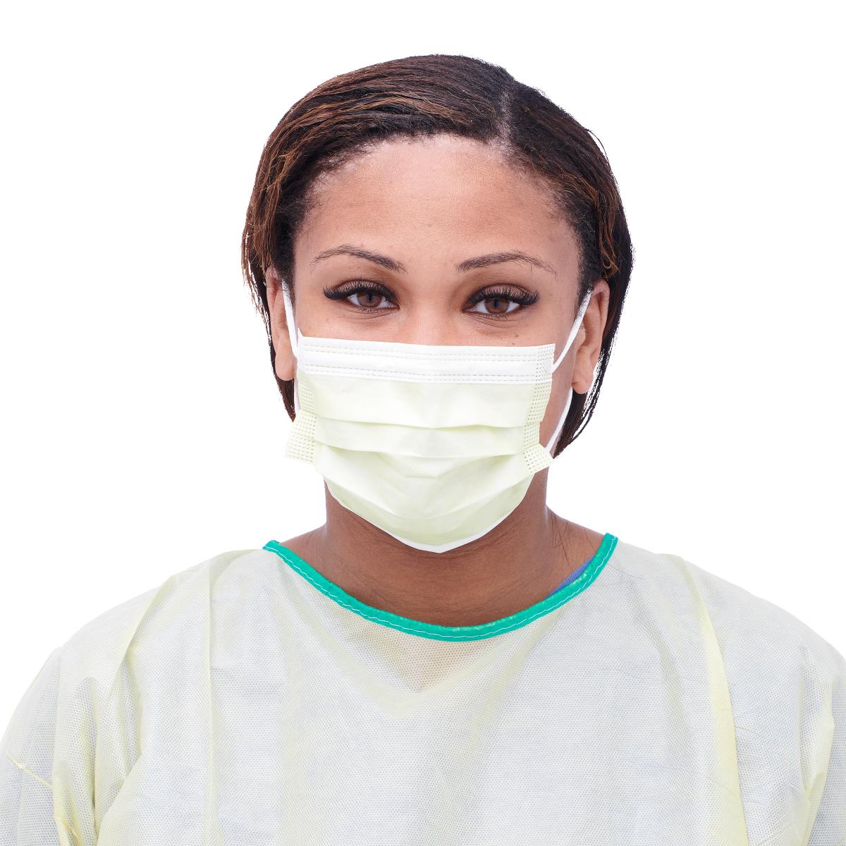 Medline ASTM Level 1 Yellow Procedure Face Mask with Ear Loops