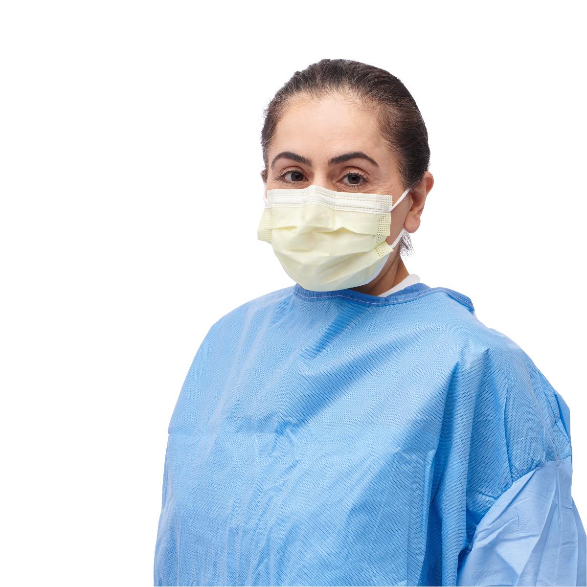 Medline ASTM Level 1 Yellow Procedure Face Mask with Ear Loops