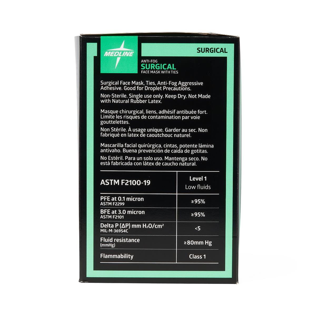 Medline ASTM Level 1 Surgical Face Mask with Anti-Fog and Ties