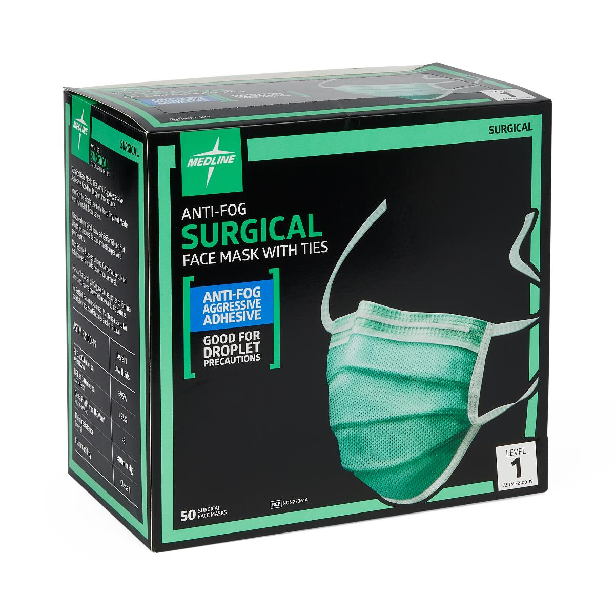 Medline ASTM Level 1 Surgical Face Mask with Anti-Fog and Ties