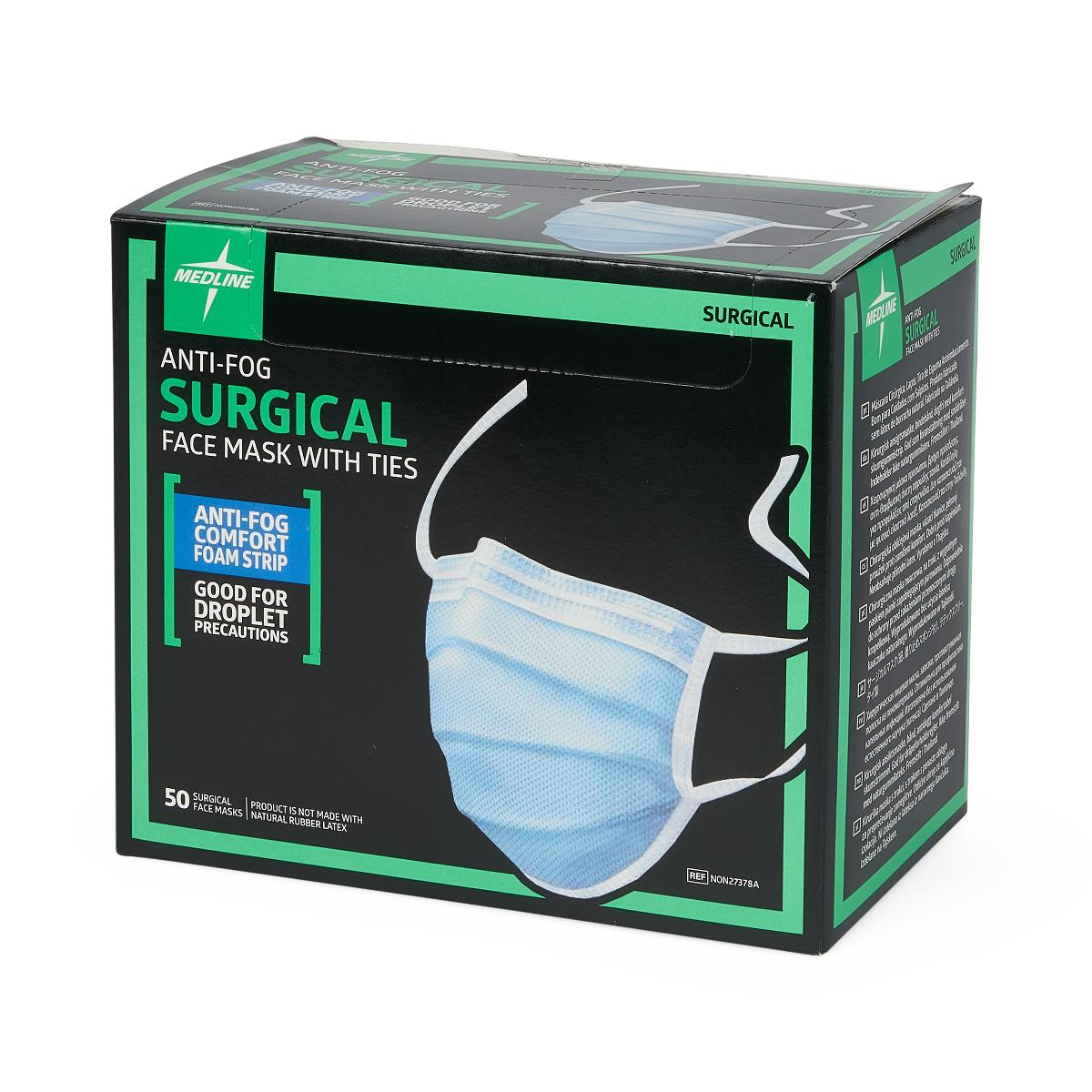 Medline ASTM Level 1 Surgical Face Mask with Anti-Fog and Ties
