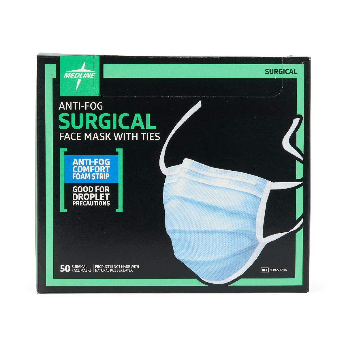Medline ASTM Level 1 Surgical Face Mask with Anti-Fog and Ties