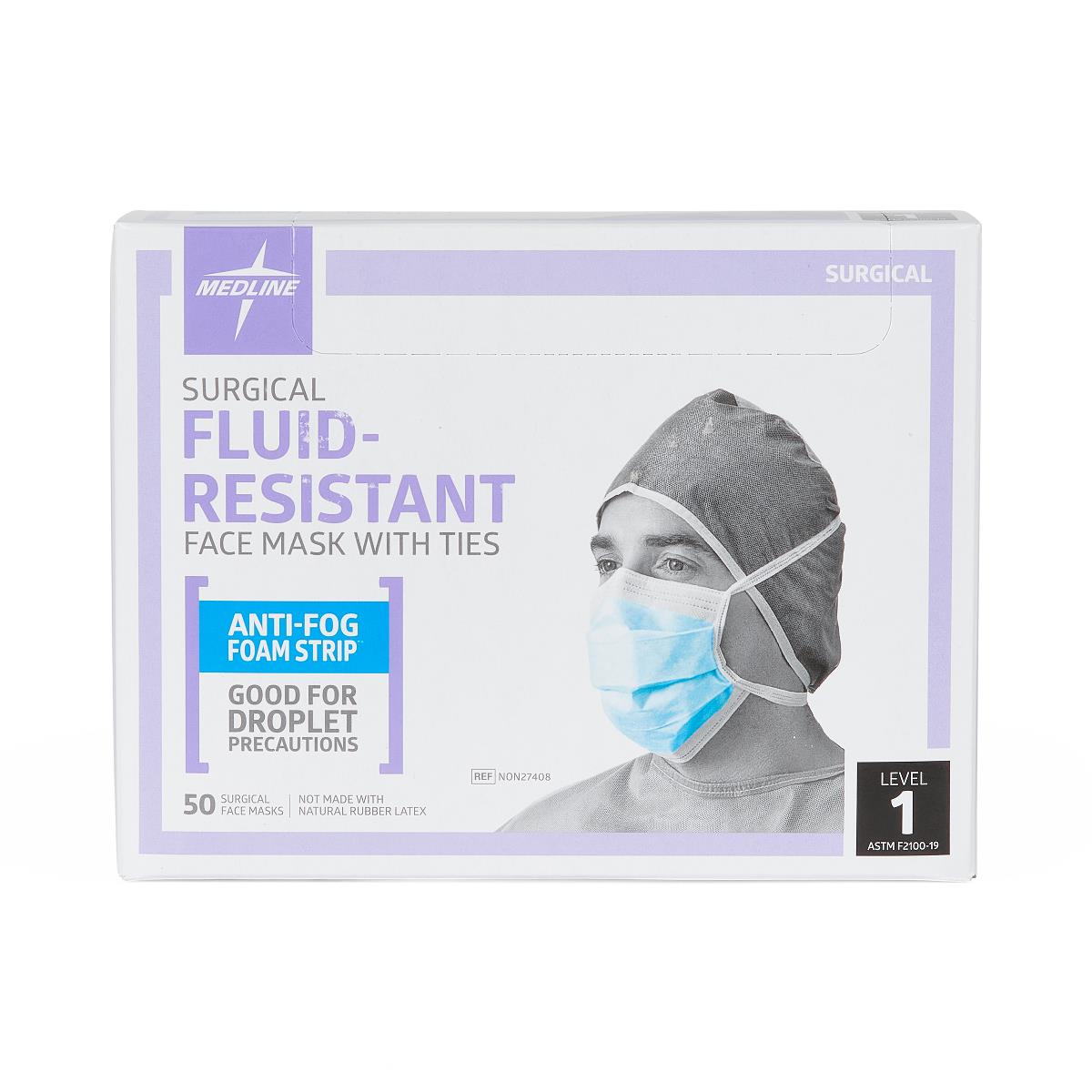 Medline ASTM L1 Surgical Face Mask with Anti-Fog Foam and Ties