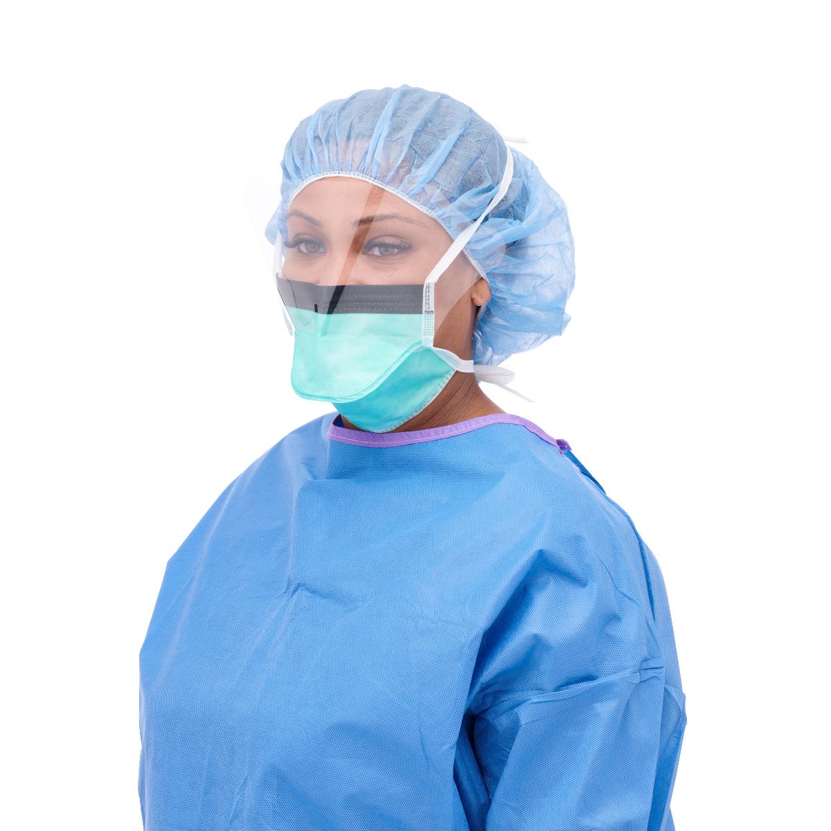 Medline ASTM Level 1 Duckbill-Style Surgical Face Mask with Eye Shield and Ties