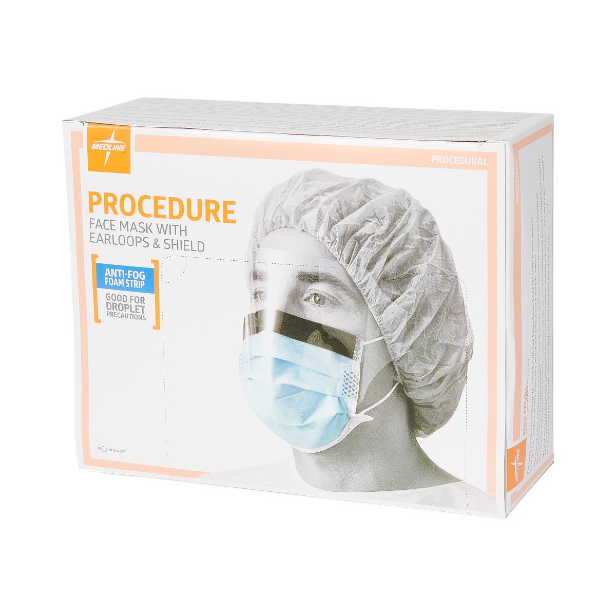 Medline ASTM Level 1 Procedure Face Mask with Anti-Fog Shield and Ear Loops