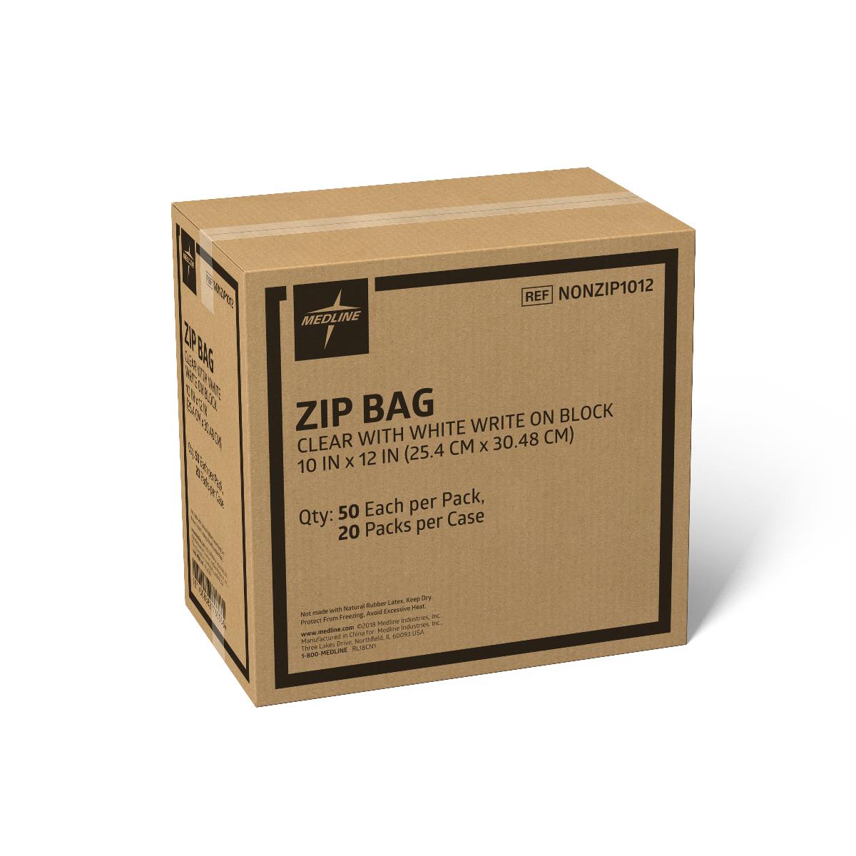Medline Plastic Zip Closure Bags with White Write-On Block