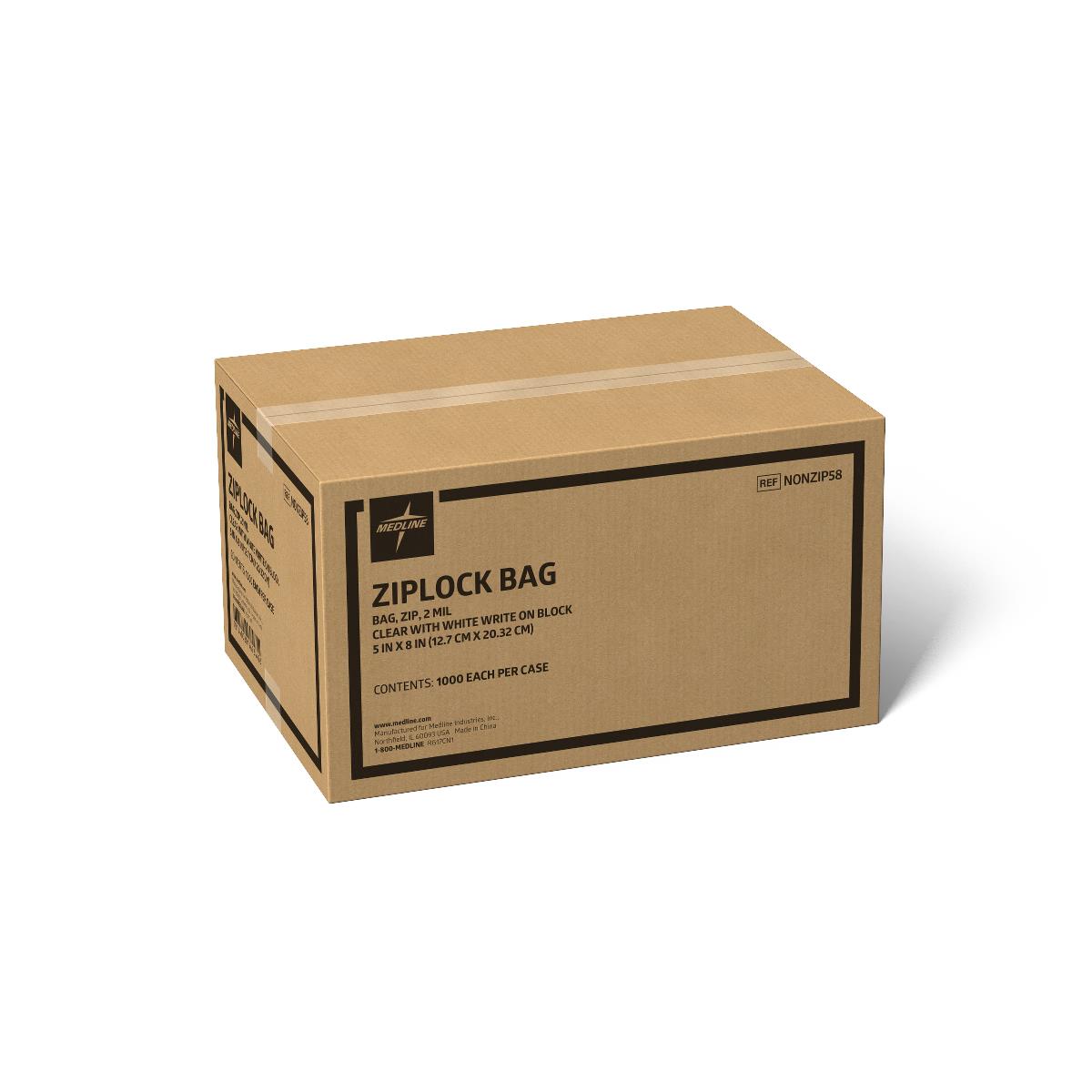 Medline Plastic Zip Closure Bags with White Write-On Block