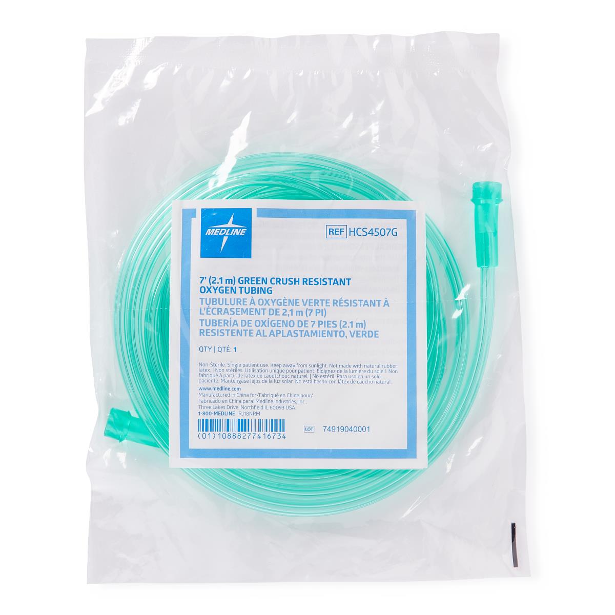 Medline Green Oxygen Tubing with Standard Connector