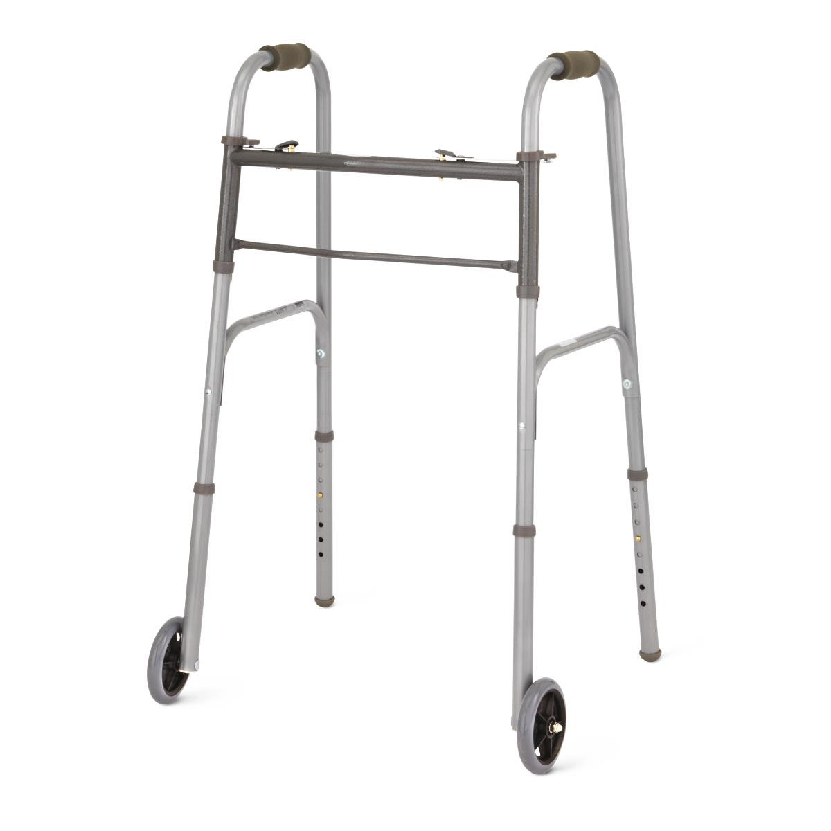 Medline Two-Button Folding Walkers with 5" Wheels - BeHope